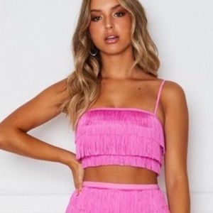 WHITE FOX Hot Pink fringe crop top NWT